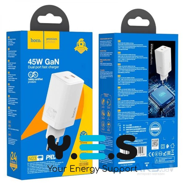 СЗУ блок Hoco N23 PD45W (2 Type- C) білий