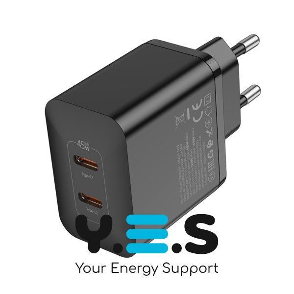 СЗУ блок Hoco N35 PD (2 Type- C) 45W чорний