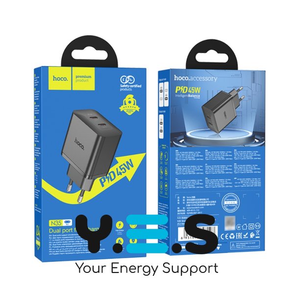 СЗУ блок Hoco N35 PD (2 Type- C) 45W чорний