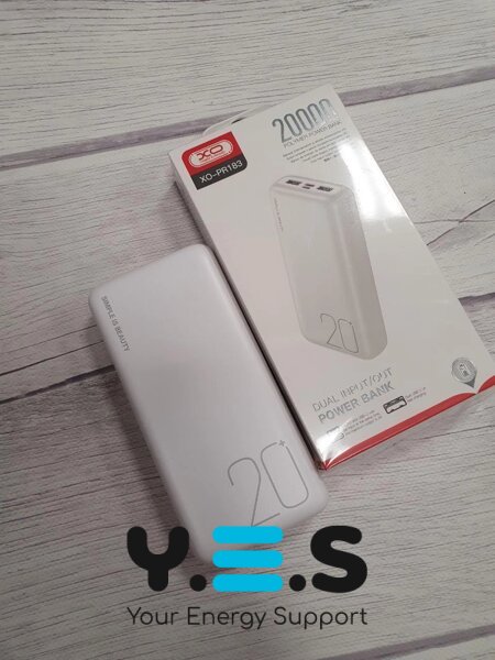 Повербанк XO PR183 (20000 mAh / Out: 2USB 5V/2.1A / In: Type-C, micro-USB 5V/2.1A ) з LED індикатором, білий