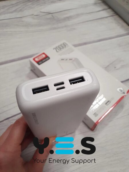 Повербанк XO PR183 (20000 mAh / Out: 2USB 5V/2.1A / In: Type-C, micro-USB 5V/2.1A ) з LED індикатором, білий