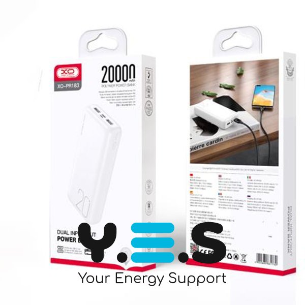 Повербанк XO PR183 (20000 mAh / Out: 2USB 5V/2.1A / In: Type-C, micro-USB 5V/2.1A ) з LED індикатором, білий