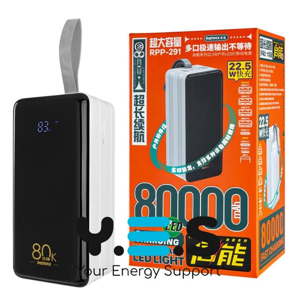 Универсальная мобильная батарея REMAX RPP-291 Chinen Series 22.5W PD+QC, LED Light, 80000mAh, White