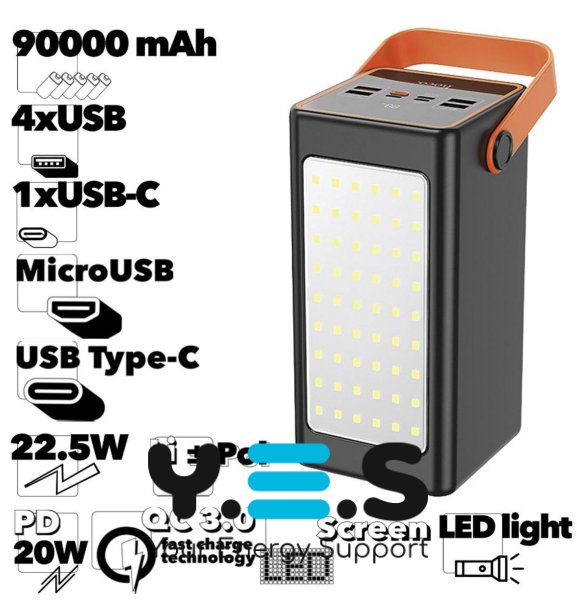 Power bank Hoco J107 PD20W + QC3.0 22.5W (90000 mAh) чорний