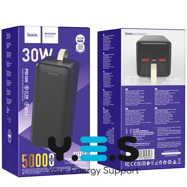 Power bank Hoco J111D PD30W + QC3.0 22.5W (50000 mAh) чорний