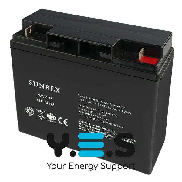 Акумуляторна батарея SUNREX SR12-18, Ємність: 18Ah, 12V, 5.18kg, AGM battery, розміри: 181х77х167мм (ДБЖ UPS)