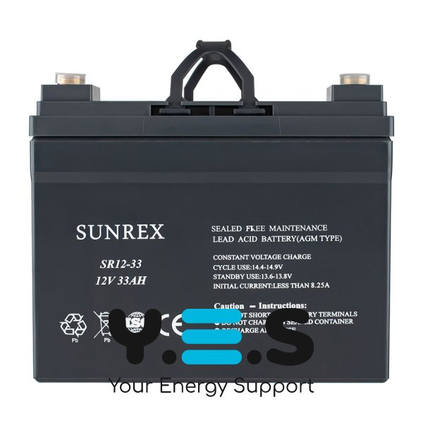 Акумуляторна батарея SUNREX SR12-33, Ємність: 33Ah, 12V, 10kg, AGM battery, розміри: 96х130х155мм (ДБЖ UPS)