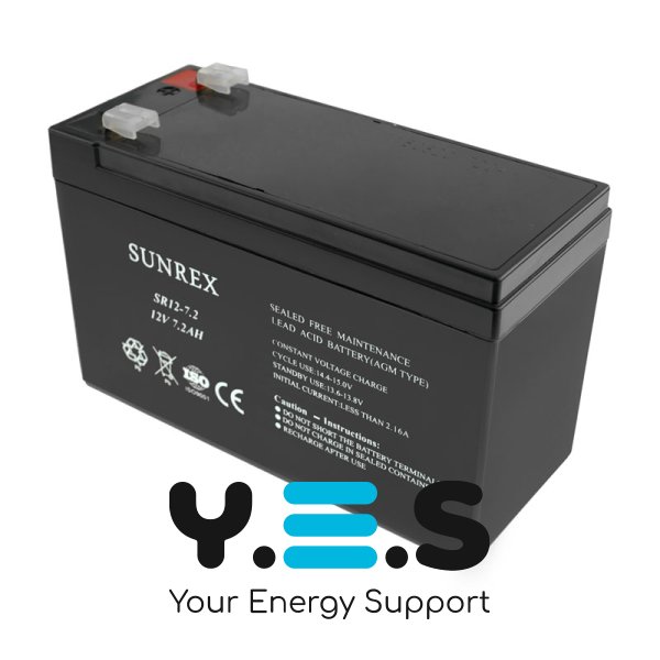 Акумуляторна батарея SUNREX SR12-7.2, Ємність: 7.2Ah, 12V, 2.13kg, AGM battery, розміри: 151х65х94мм (ДБЖ UPS)