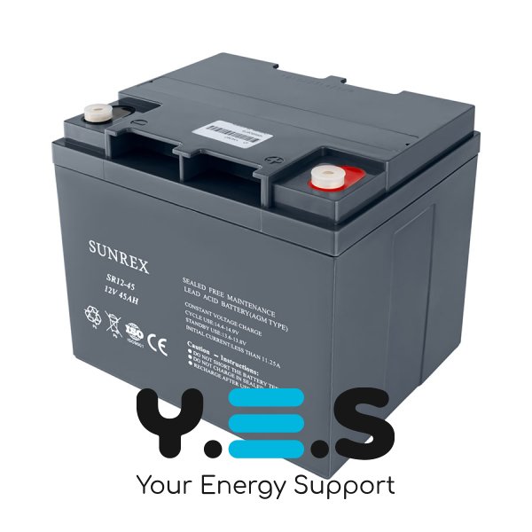 Акумуляторна батарея SUNREX SR12-45, Ємність: 45Ah, 12V, 12.9kg, AGM battery, розміри: 198х166х174мм (ДБЖ UPS)