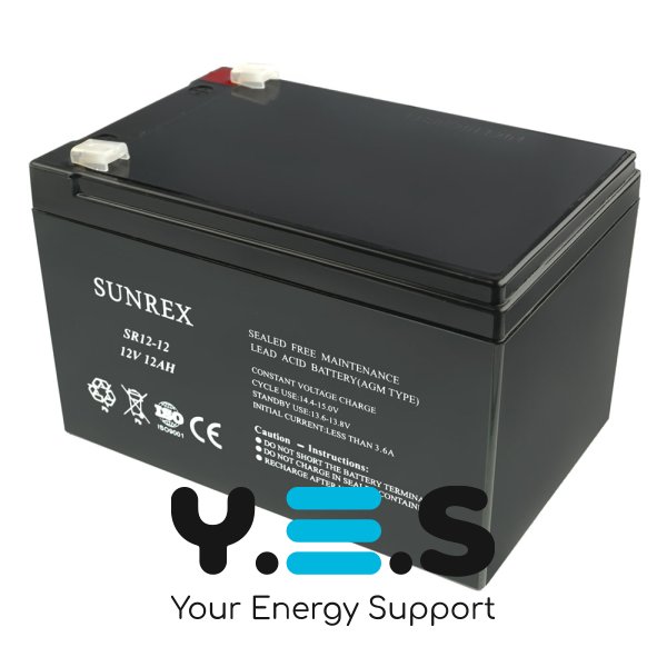 Акумуляторна батарея SUNREX SR12-12, Ємність: 12Ah, 12V, 3.38kg, AGM battery, розміри: 151х99х96мм (ДБЖ UPS)