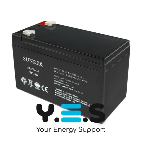 Акумуляторна батарея SUNREX SRM12-7.0, Ємність: 7Ah, 12V, 2.03kg, AGM battery, розміри: 151х65х94мм (ДБЖ UPS)