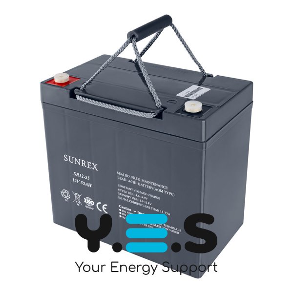 Акумуляторна батарея SUNREX SR12-55, Ємність: 55Ah, 12V, 16.3kg, AGM battery, розміри: 229х138х208мм (ДБЖ UPS)