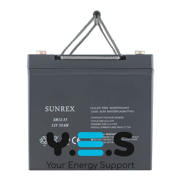 Акумуляторна батарея SUNREX SR12-55, Ємність: 55Ah, 12V, 16.3kg, AGM battery, розміри: 229х138х208мм (ДБЖ UPS)
