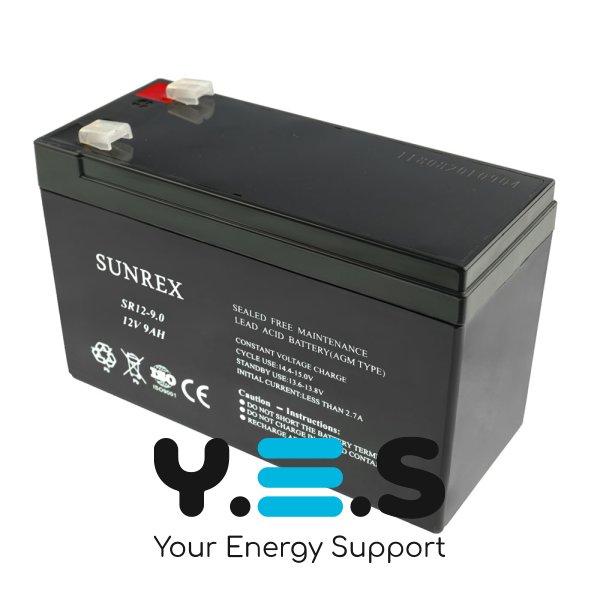 Акумуляторна батарея SUNREX SR12-9, Ємність: 9Ah, 12V, 2.44kg, AGM battery, розміри: 151х65х94мм (ДБЖ UPS)