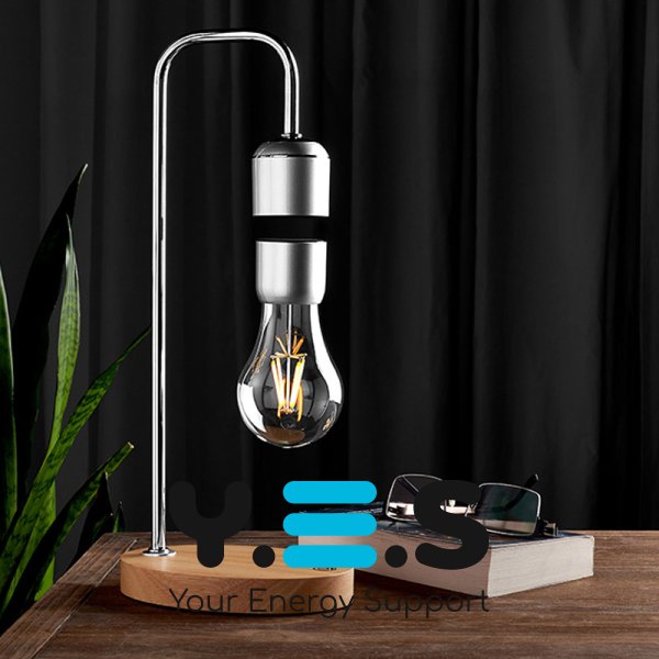 Левітирующая лампа, нічник "Лампочка" на квадратній стійці (левітаційна лампа), silver, дерево