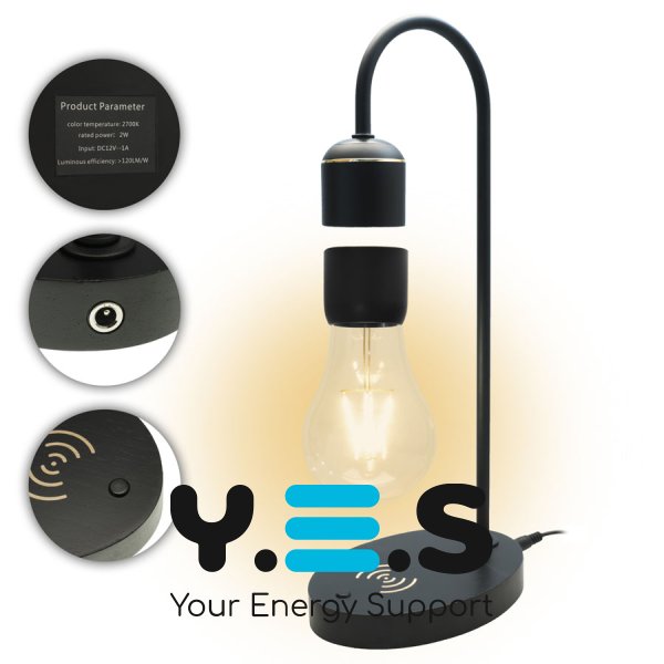 Левітирующая лампа, нічник "Лампочка" на напівкруглій стійці (левітаційна лампа), black, black