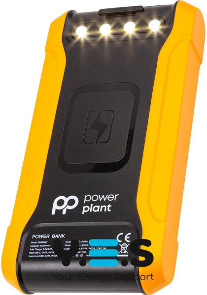 Мобільна батарея PowerPlant 20000mAh, PD 18W, USB-C, 2xUSB-A, QC3.0, Wireless, Solar panel 5.5V-0,2A