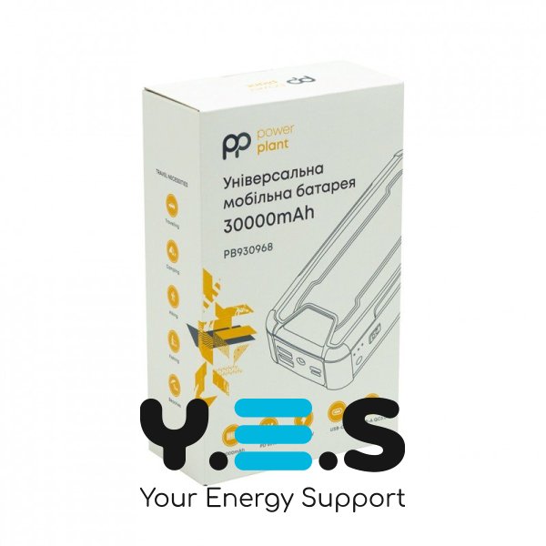 Батарея універсальна PowerPlant 30000mAh, PD/65W, QC/3.0, DC 12-19V(4A), USB-C, 2*USB-A (PB930968) (170404)