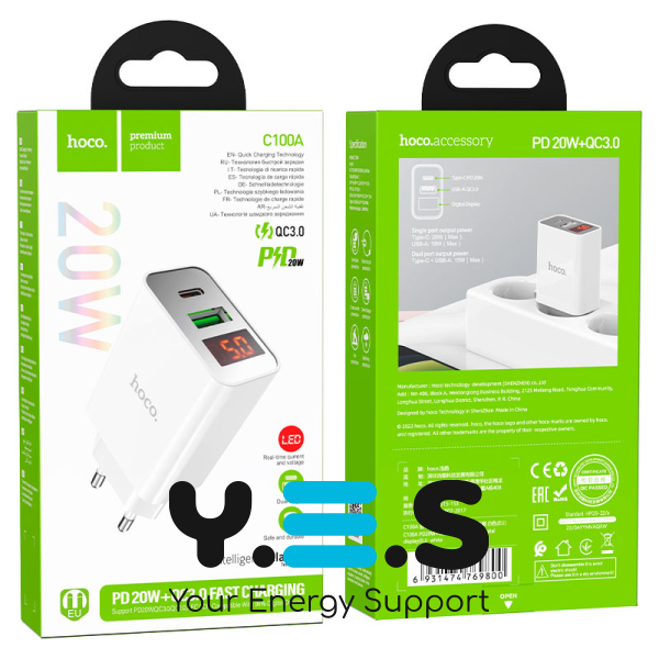 Мережевий зарядний пристрій Hoco C100A PD20W+QC3.0 White (769800) [76039]