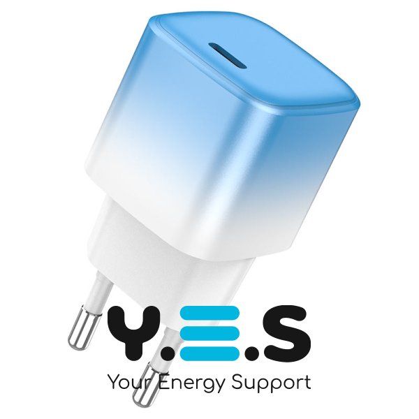 Мережевий Зарядний Пристрій Hoco C101A PD20W Type-C / Білий - Синій