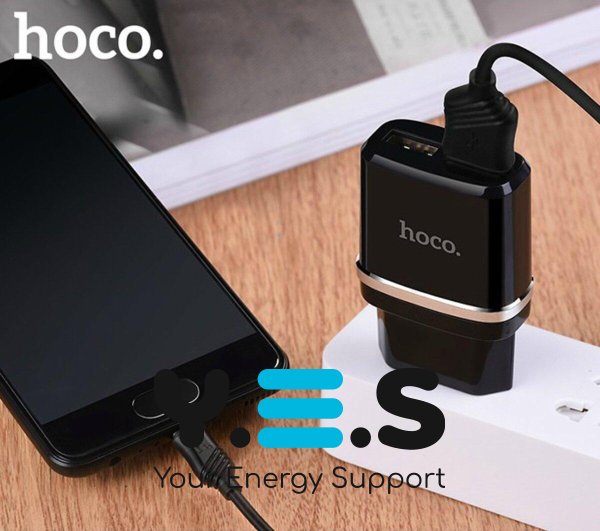 Мережевий зарядний пристрій HOCO C12 Smart dual USB (Micro cable)charger set Black