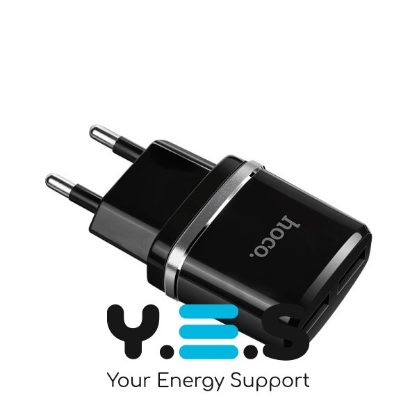 Мережевий зарядний пристрій Hoco C12 Smart dual USB charger Black