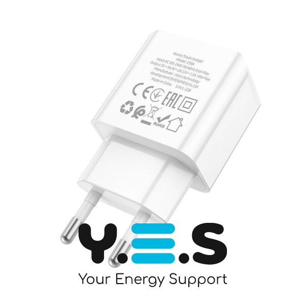 Зарядний пристрій USB HOCO C98A 1USB 18W 3A QC White N