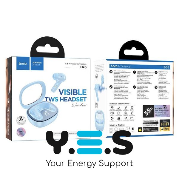 Бездротові Bluetooth навушники HOCO Shadow true wireless BT headset EQ6 LED | BT5.3, 40/320mAh, 7h | Blue