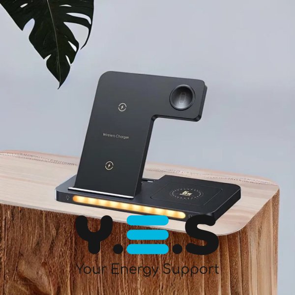 Настільна безпровідна зарядка чорна 3в1 розкладна + нічник REMAX RP-W70 3-in-1 22W