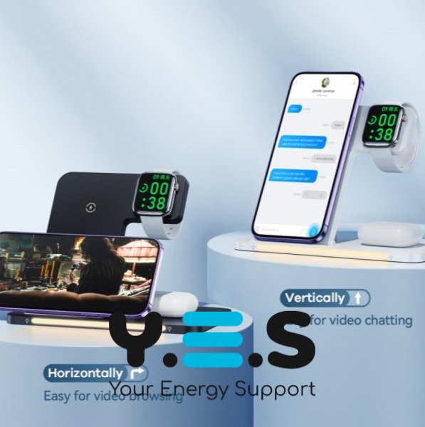 Настільна безпровідна зарядка чорна 3в1 розкладна + нічник REMAX RP-W70 3-in-1 22W