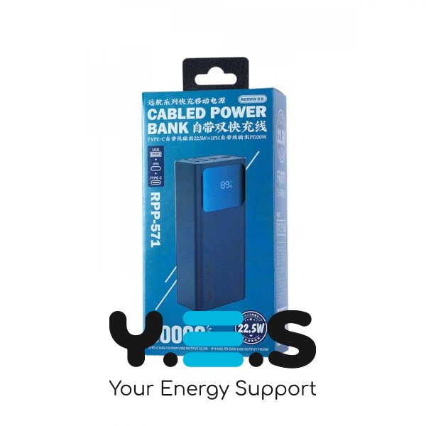Зовнішній синій акумулятор 30000mAh REMAX RPP-571 Voyage Series PD20W+QC22.5W Cabled Fast Charging Power Bank ()