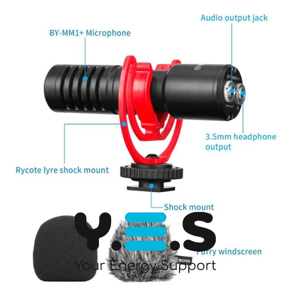 Суперкардіоїдний конденсаторний мікрофон, сумісний зі смартфонами, планшетами, дзеркальними фотокамерами Boya BY-MM1+