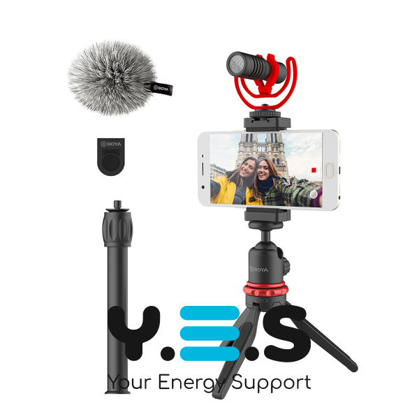 Комплект блогера Boya BY-VG330 Kit: Мікрофон BY-MM1 + штатив + тримач смартфона + зажим