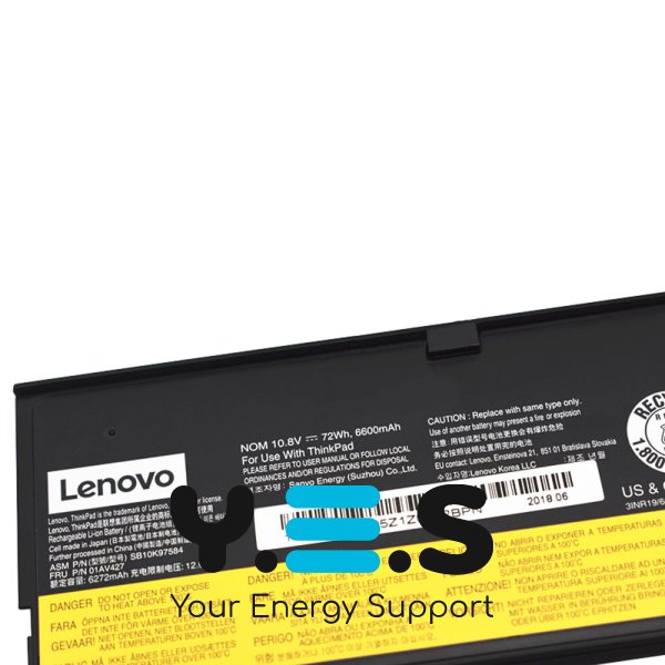 Батарея 01AV427 для Lenovo ThinkPad: T470 T480. T570 T580. A475 A485. P51S P52S 10.8V 6600mAh (72Wh) оригінал