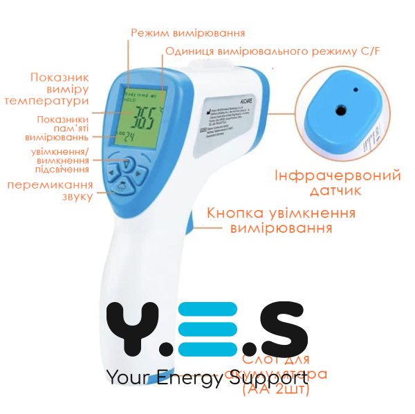 Сертифікований безконтактний термометр AICARE A66 (СЭС висновок України) з офіційною гарантію , інструкцієюта батарейками (189519527 - 990)
