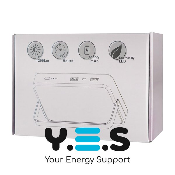 Фонарь powerbank 20000mAh 74Wh, 150-1200LM, 3000k, 4500k, 5700k, 2xUSB, 5v, 2a (Black-White) (IPX5) (Индикатор заряда)