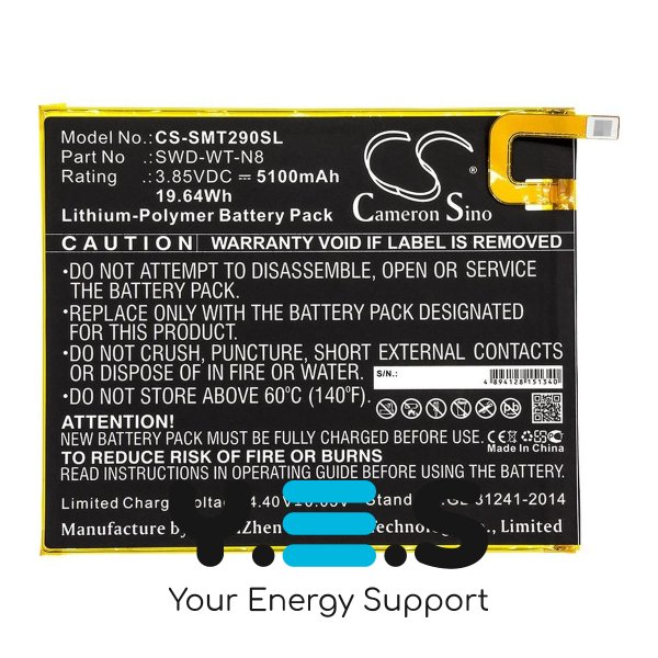 Батарея Cameron Sino SWD-WT-N8 (CS-SMT290SL) для планшетів Samsung Galaxy Tab A 8.0 (2019) SM-T290 (5100 mAh) HPW-14309