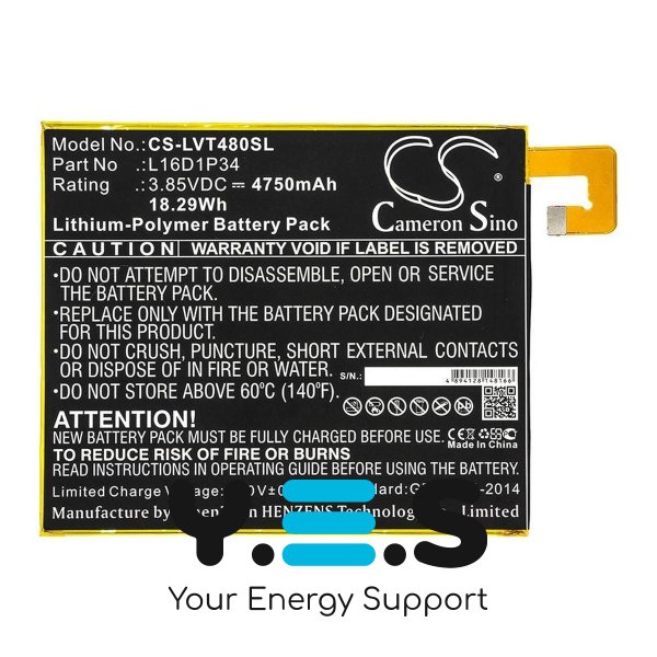 Батарея для планшета Lenovo L16D1P34 (Cameron Sino CS-LVT480SL) 4750 mAh HPW-13806
