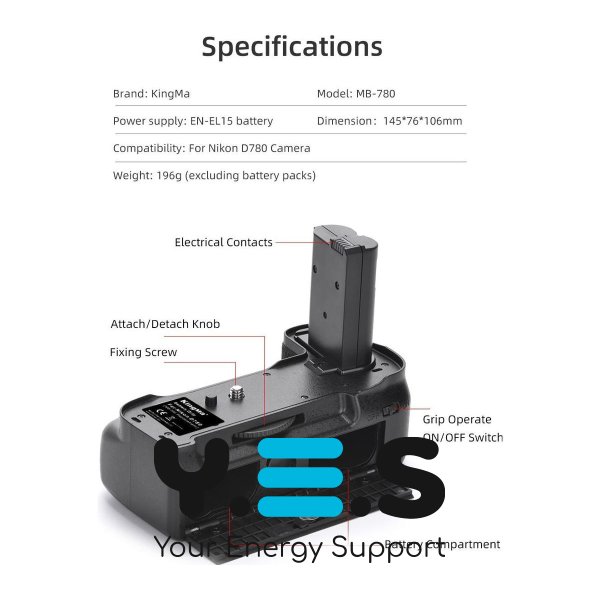 Батарейний блок KingMa для фотоапарату Nikon D780 (MB-D780) HPW-14384
