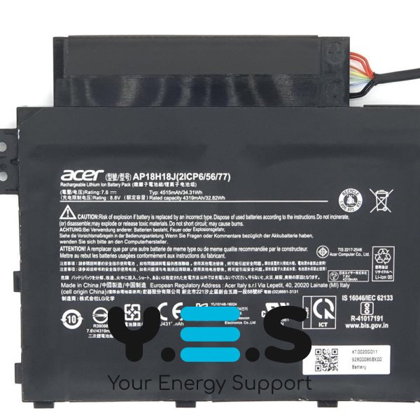 Original батарея AP18H18J до Acer Spin SP314-53  7.6V 4515mAh (34.31Wh)