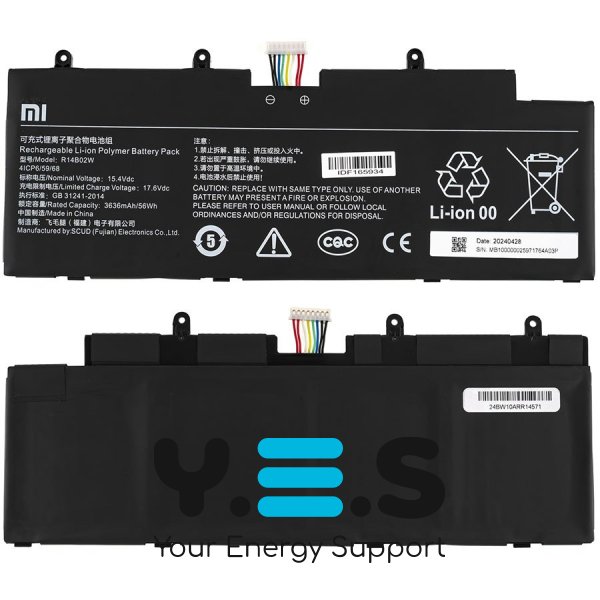 Батарея (оригінал) для Xiaomi NoteBook Pro, RedmiBook Pro 14 R14B02W 15.4V 3636mAh 56Wh