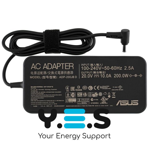 Блок живлення для ноутбука Asus 200W 20V 10A (6.0×3.7мм з піном) чорний, овальний корпус OEM