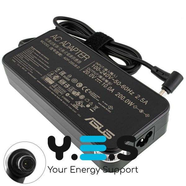 Блок живлення для ноутбука Asus 200W 20V 10A (6.0×3.7мм з піном) чорний, овальний корпус OEM