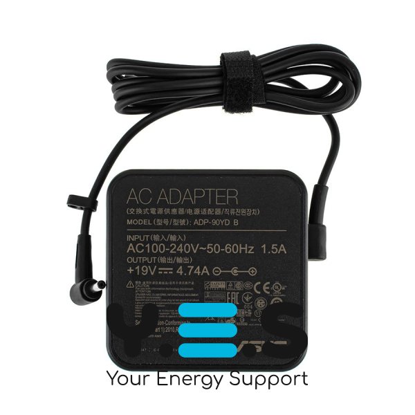 Оригінальний блок живлення для ноутбука Asus 90W 19V 4.74A (4.0×1.35мм, L-образний) чорний, квадратний, для ZenBook UX32 (без кабелю)