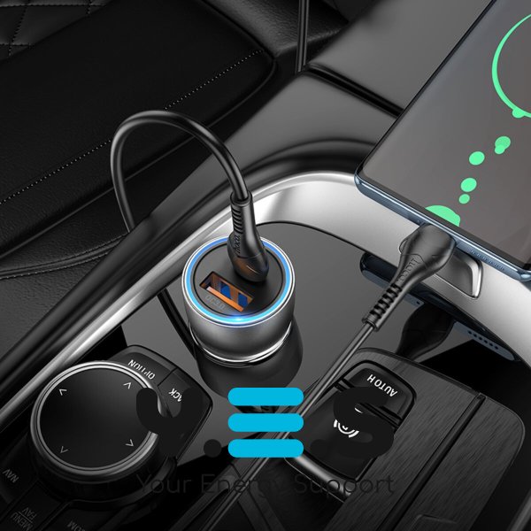 Автомобільний зарядний пристрій HOCO NZ8 Sprinter 43W dual port PD25W+QC3.0 автомобільний зарядний пристрій (Type-C to Type-C) Blue (6931474782779)