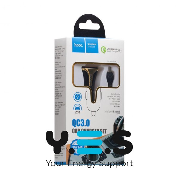 Автомобільний зарядний Hoco Z31 3.4 A 18W Quick charge 3.0 Micro USB Чорний