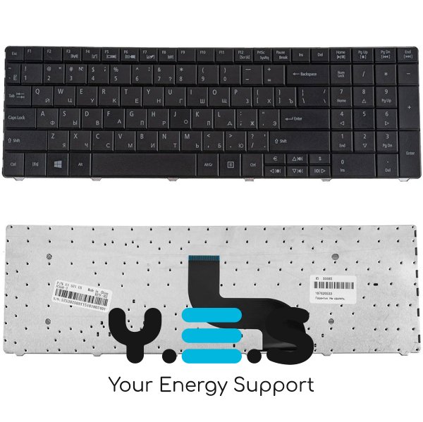 Клавіатура ACER Aspire E1-521, E1-531, E1-571 / TravelMate 5335, 5542, 5735, 5740, 5744, 7740, 8571, 8572 — чорна, російська розкладка