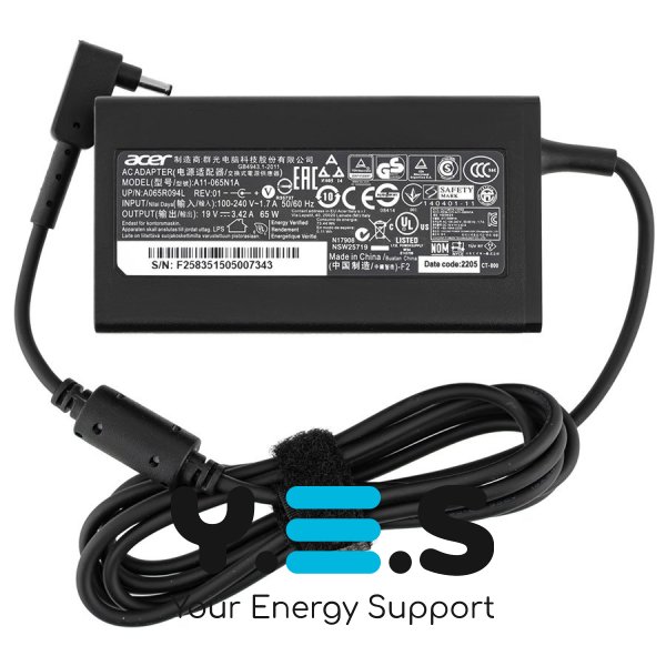 Оригінальний блок живлення до ноутбуку ACER 19V, 3.42A, 65W, 3.0x1.0мм, чорний колір