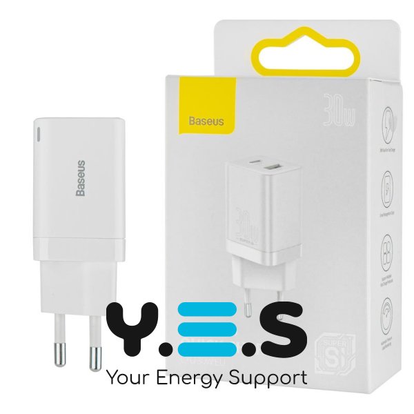 Зарядний пристрій Baseus Super Si Pro Quick Charger C+U 30W EU білий  CCSUPP-E02