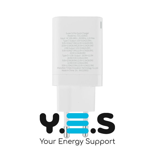 Зарядний пристрій Baseus Super Si Pro Quick Charger C+U 30W EU білий  CCSUPP-E02